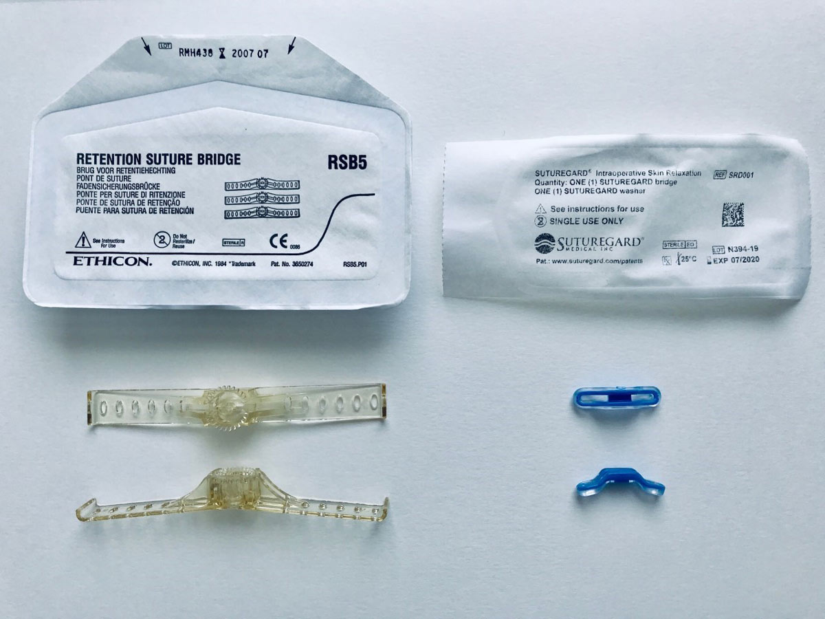 ETHICON retention suture bridges pictured next to SUTUREGARD® ISR devices